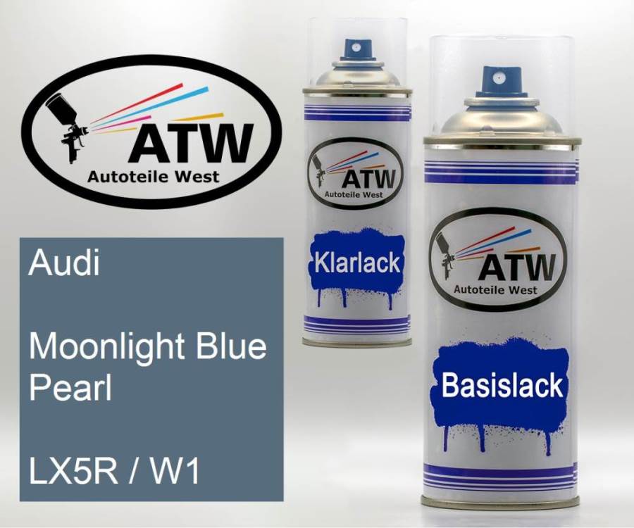 Audi, Moonlight Blue Pearl, LX5R / W1: 400ml Sprühdose + 400ml Klarlack - Set, von ATW Autoteile West.